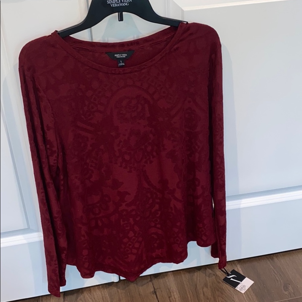 Long sleeved floral shirt. Cherry red.